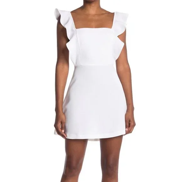 square neck white dress graduation Wedtrend Women White Graduation Dress Square Neck Mini Summer Dress With  Short Sleeves – WEDTREND main image 1